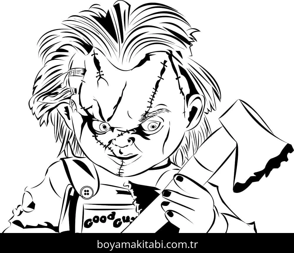 Chucky boyama sayfası – çizgi film temalı, basit çizim