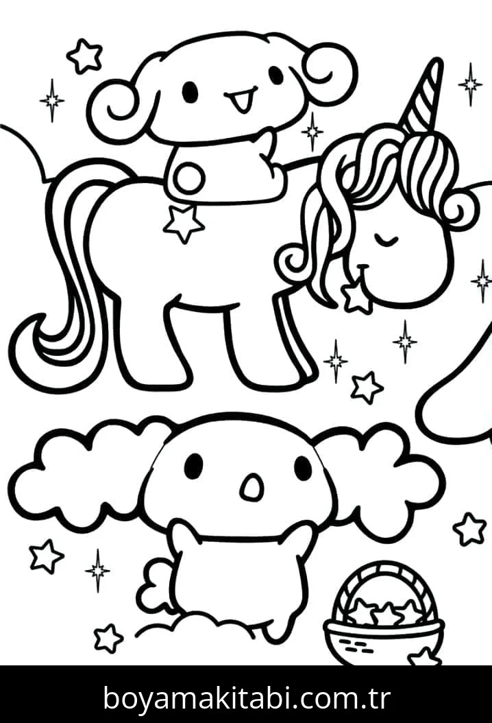 Cinnamoroll boyama sayfası – boyama etkinliği, çocuk aktivitesi