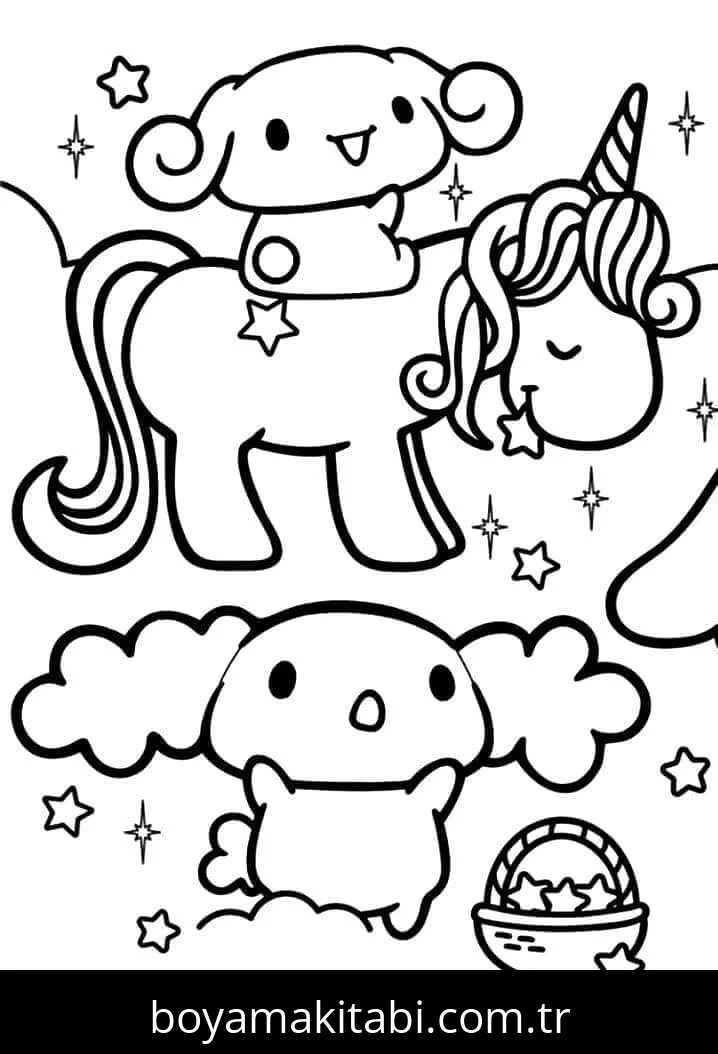 Cinnamoroll boyama sayfası – eğitici aktivite, yaratıcılık