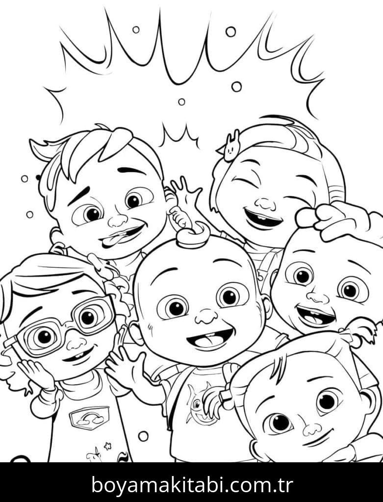 CoComelon boyama sayfası – sevimli karakter, sanatsal çalışma