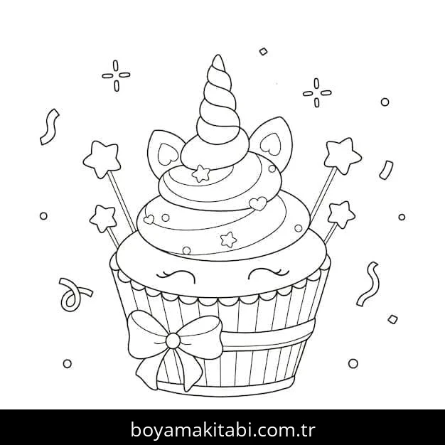 Cupcake boyama sayfası #14 – sevimli karakter, sanatsal çalışma