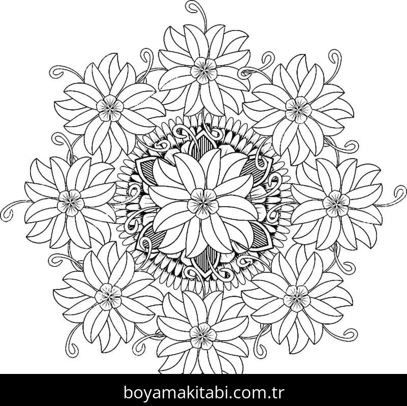 Çiçek Mandala boyama sayfası – çocuk aktivitesi, PDF indir