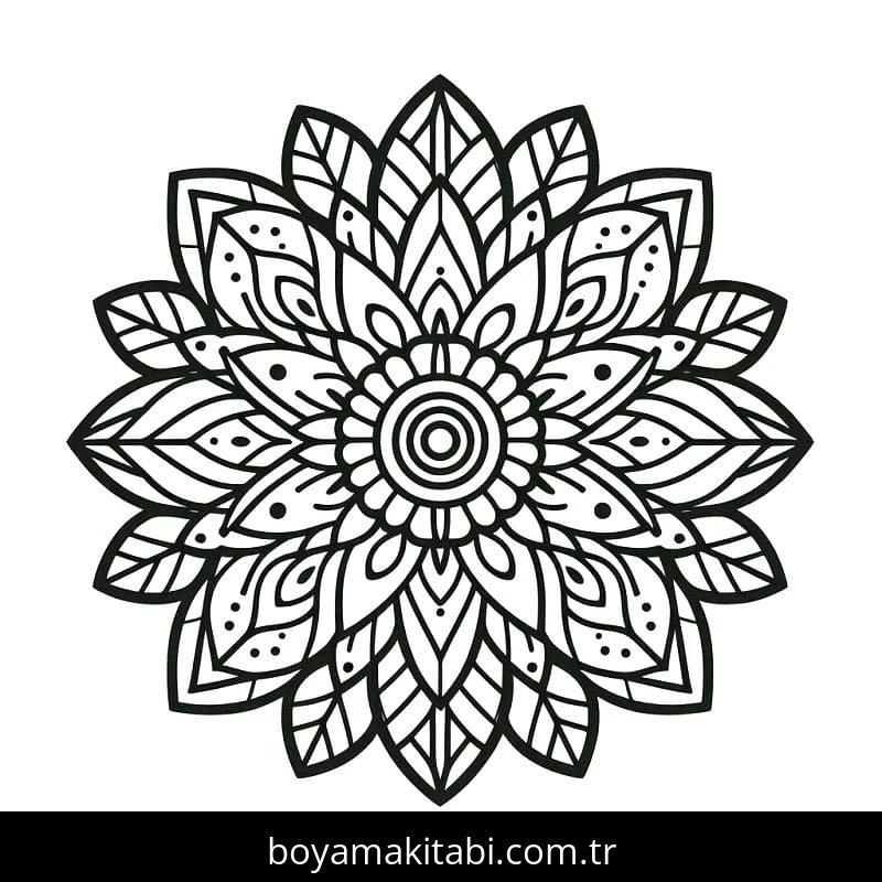 Çiçek Mandala boyama sayfası – okul öncesi, evde etkinlik