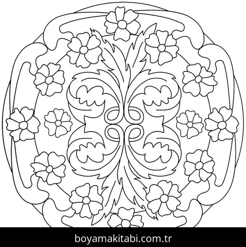 Çiçek Mandala boyama sayfası – sevimli karakter, sanatsal çalışma