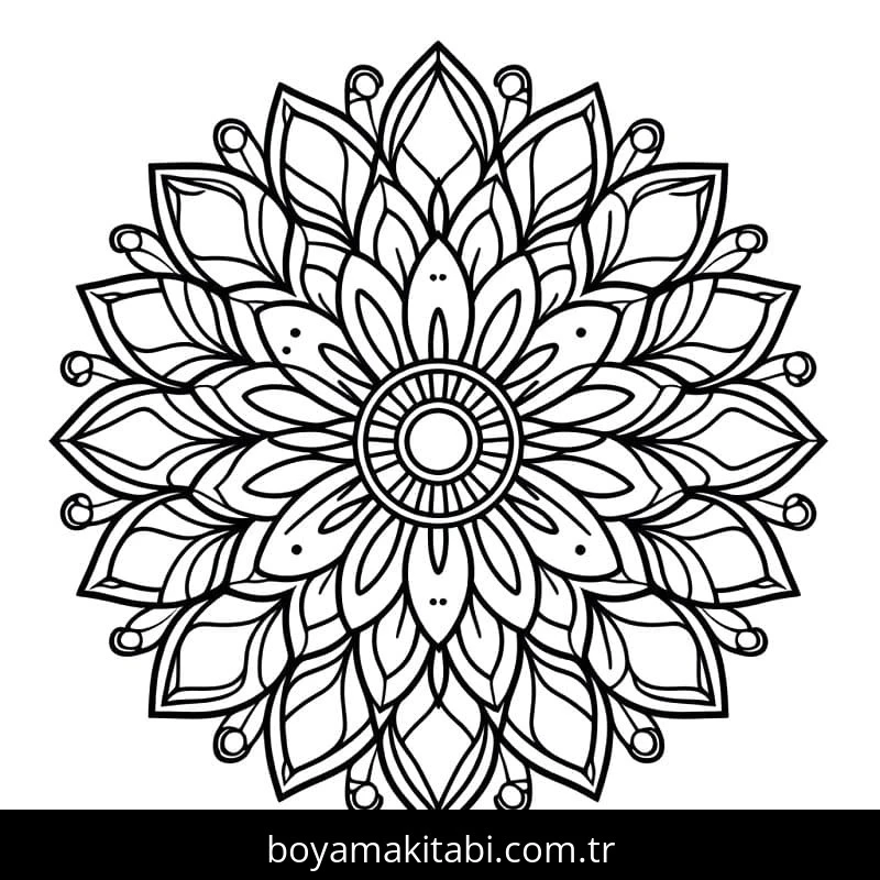 Çiçek Mandala boyama sayfası – el becerilerini geliştirir, boyama çalışması