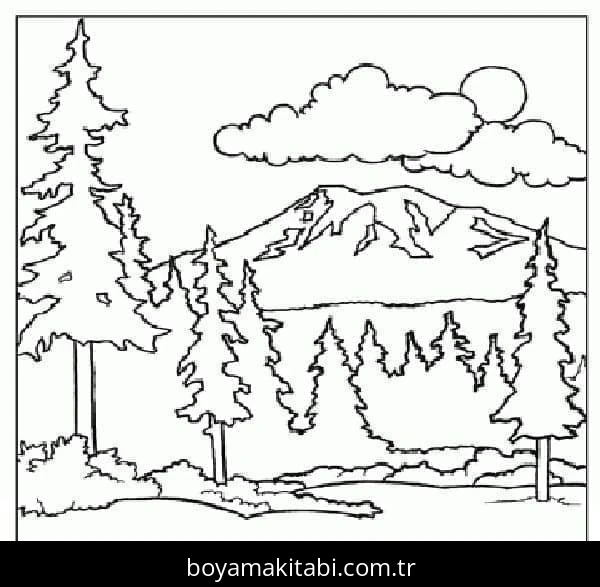 Dağ boyama sayfası – yaratıcılık, eğlenceli etkinlik