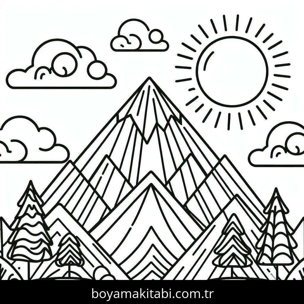 Dağ boyama sayfası – el becerilerini geliştirir, boyama çalışması