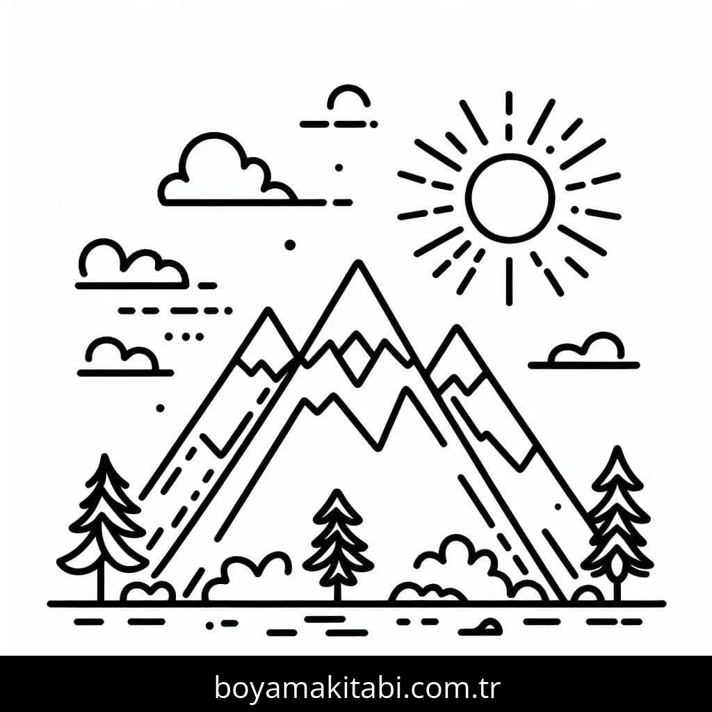 Dağ boyama sayfası – yaratıcılık, eğlenceli etkinlik