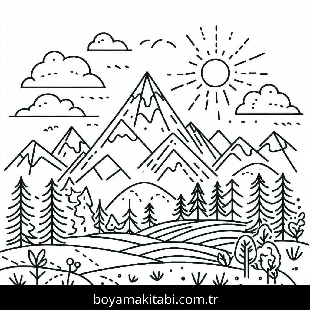 Dağ boyama sayfası – yaratıcılığı geliştirir, keyifli zaman