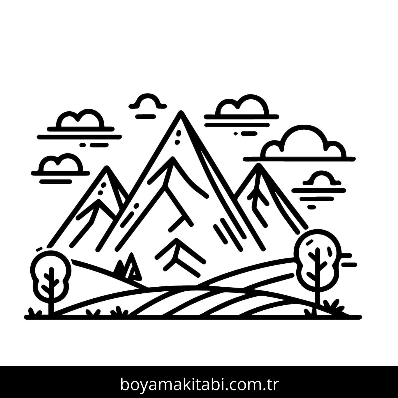 Dağ boyama sayfası – keyifli zaman, renkli çizimler