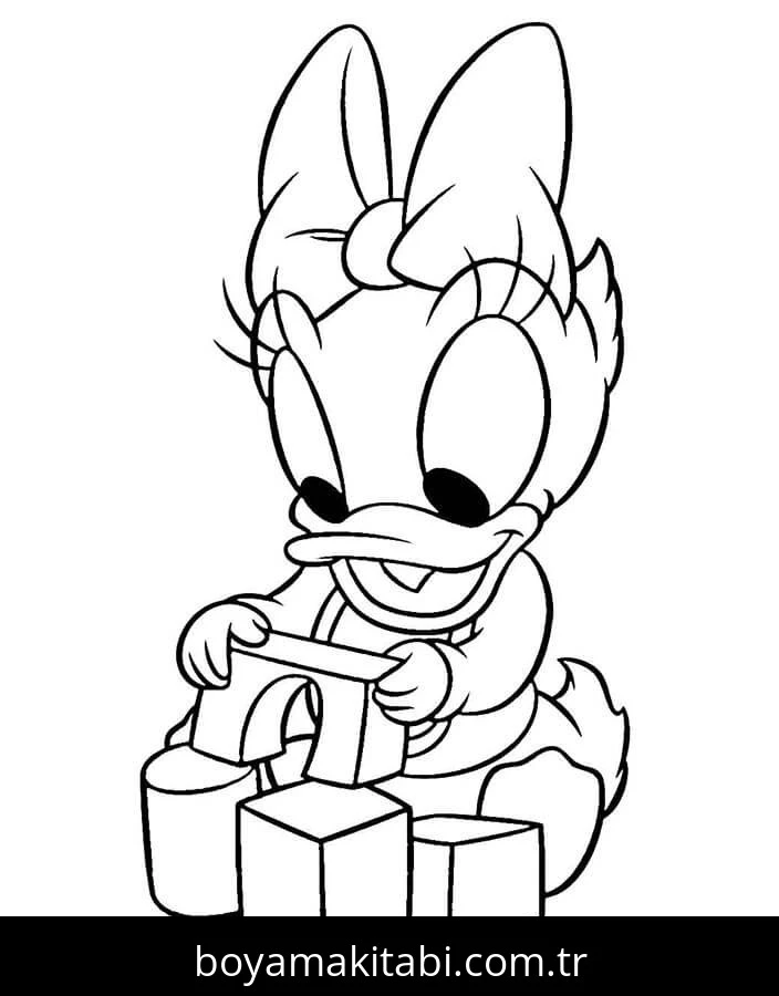 Daisy Duck boyama sayfası #77 – basit çizim, yaz tatili etkinliği