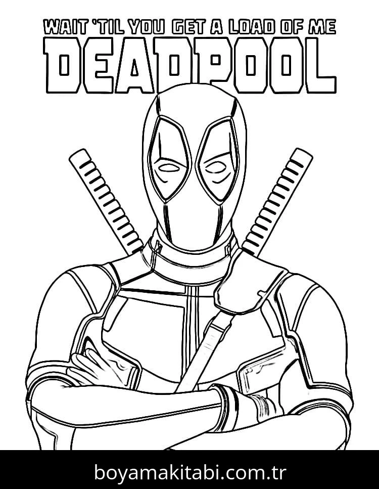 Deadpool boyama sayfası – PDF indir, sevimli karakter