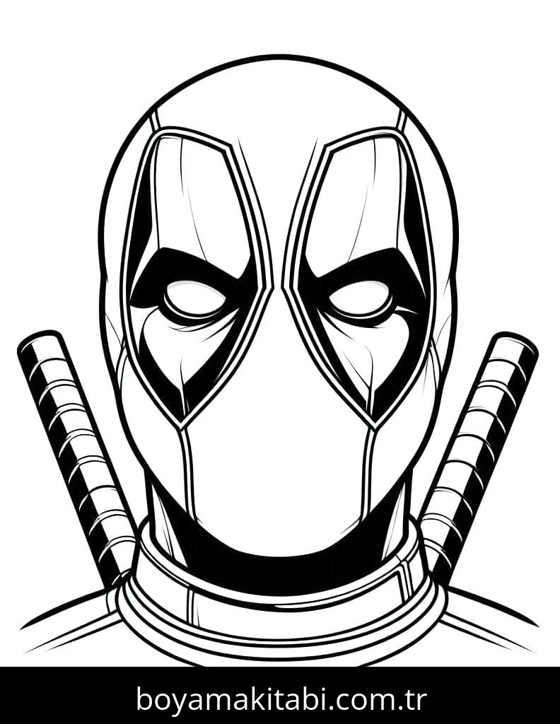 Deadpool boyama sayfası – sevimli karakter, sanatsal çalışma