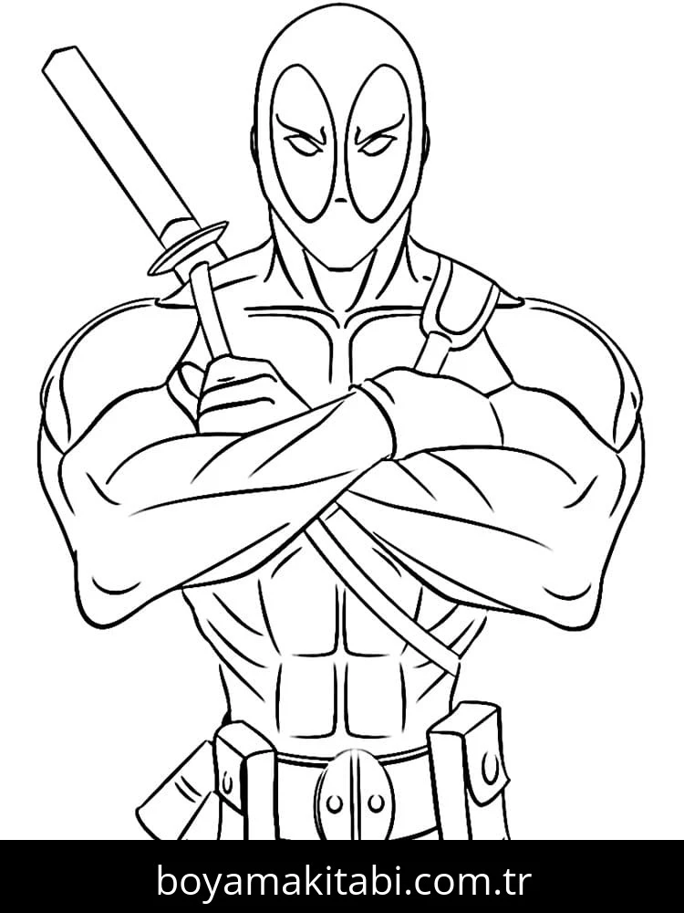 Deadpool boyama sayfası – sanatsal çalışma, çocuklar için