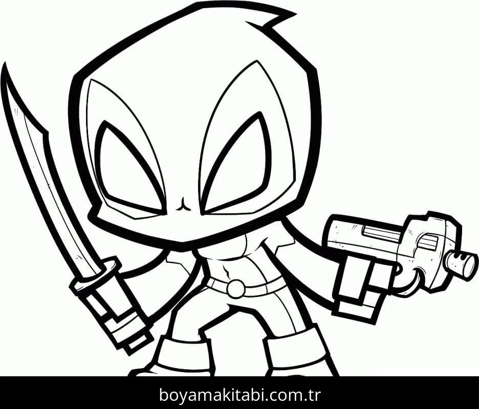 Deadpool boyama sayfası – renkli çizimler, okul öncesi