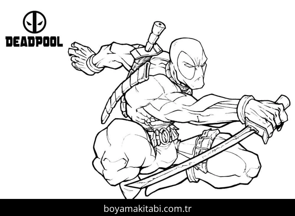 Deadpool boyama sayfası – PDF indir, sevimli karakter