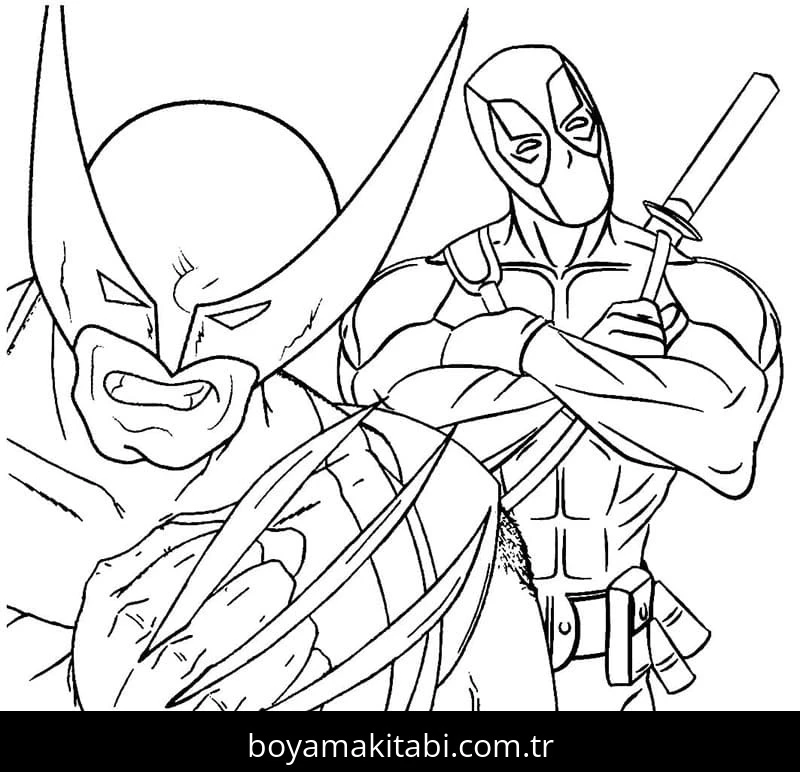 Deadpool boyama sayfası – boyama etkinliği, çocuk aktivitesi