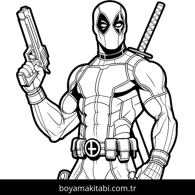 Deadpool boyama sayfası – eğitici aktivite, yaratıcılık