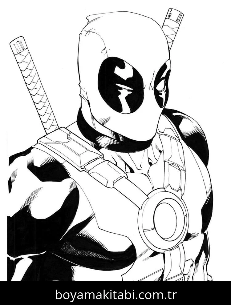 Deadpool boyama sayfası – sanatsal çalışma, çocuklar için