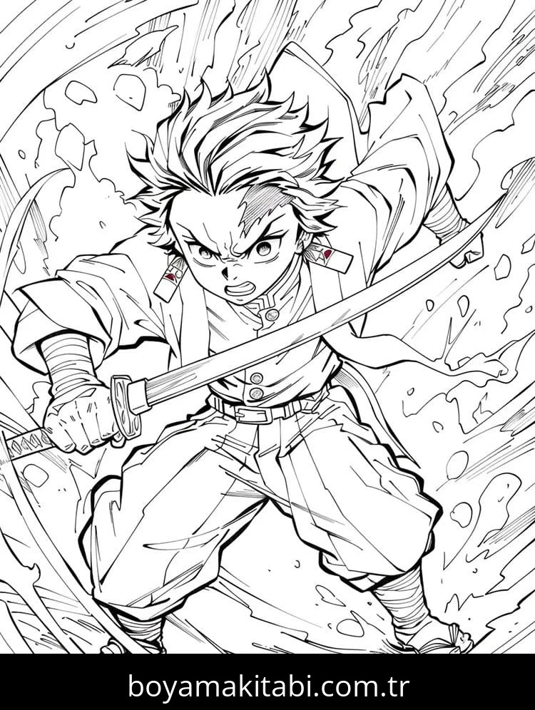 Demon Slayer boyama sayfası – sanatsal çalışma, çocuklar için