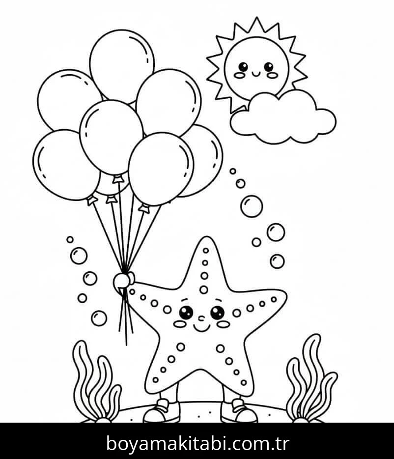 Deniz Yıldızı boyama sayfası – PDF indir, sevimli karakter