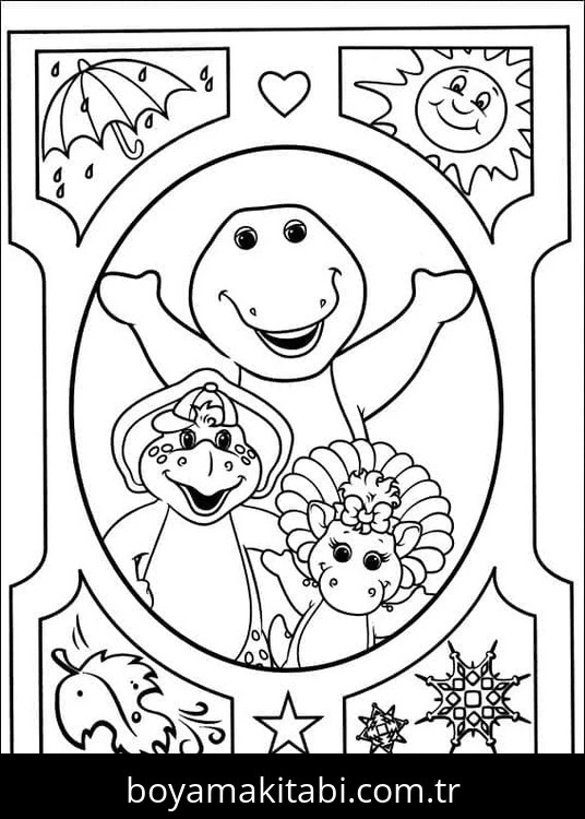Barney ve Seine boyama sayfası – el becerilerini geliştirir, boyama çalışması