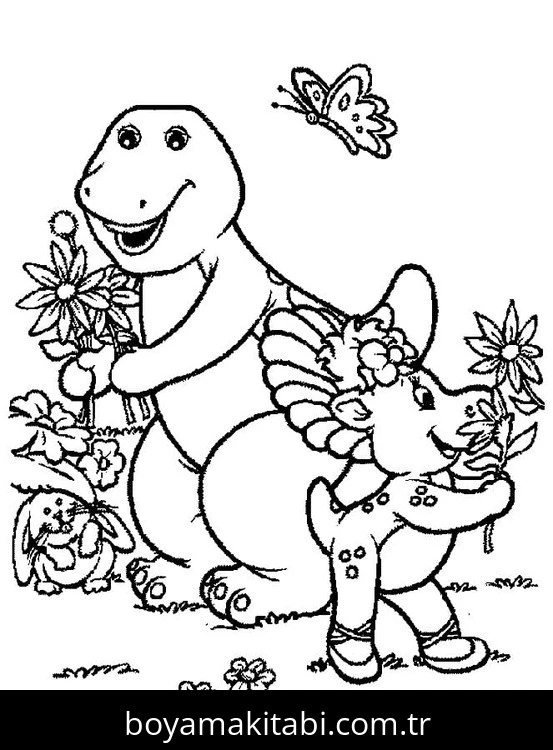 Barney ve Seine boyama sayfası – sanatsal çalışma, çocuklar için