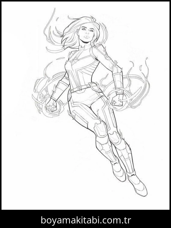 Captain Marvel boyama sayfası – çocuk aktivitesi, PDF indir