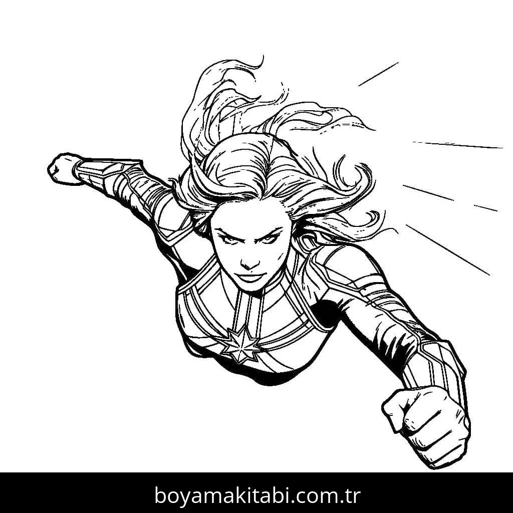 Captain Marvel boyama sayfası – yaratıcılık, eğlenceli etkinlik