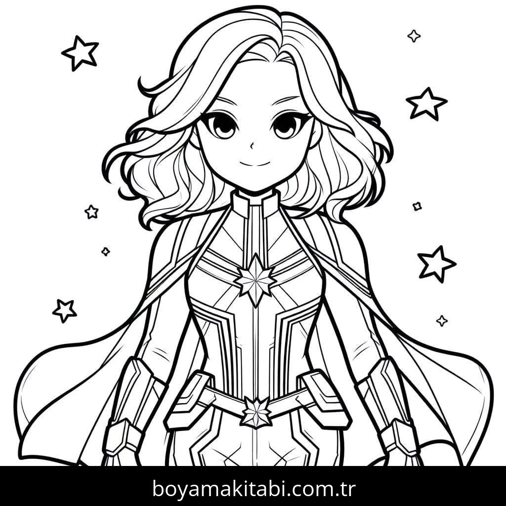 Captain Marvel boyama sayfası – boyama çalışması, yaratıcılığı geliştirir