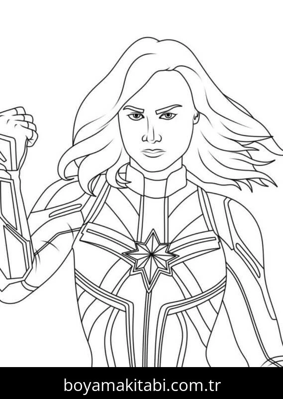 Captain Marvel boyama sayfası – sevimli karakter, sanatsal çalışma