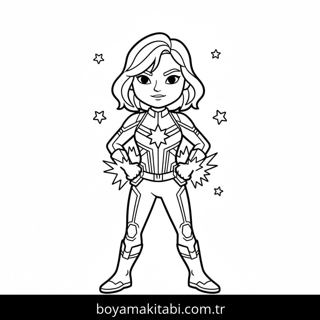 Captain Marvel boyama sayfası – çizgi film temalı, basit çizim