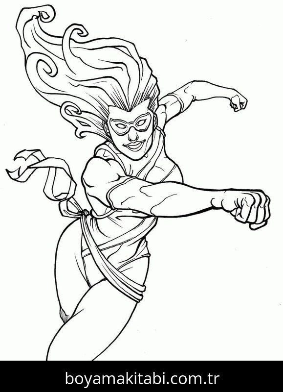 Captain Marvel boyama sayfası – el becerilerini geliştirir, boyama çalışması