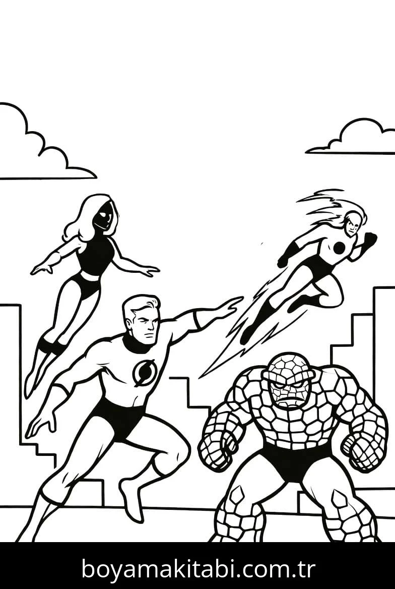 Fantastic Four boyama sayfası – eğlenceli etkinlik, el becerilerini geliştirir