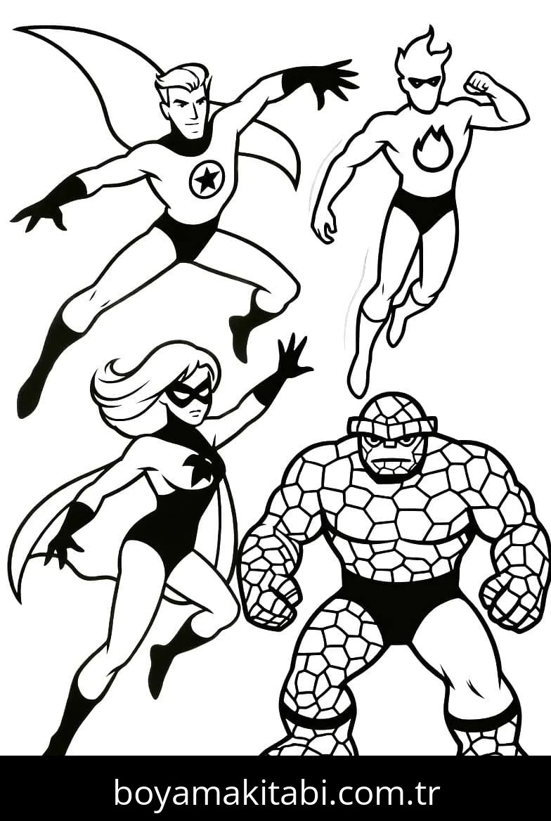 Fantastic Four boyama sayfası – evde etkinlik, ücretsiz yazdır