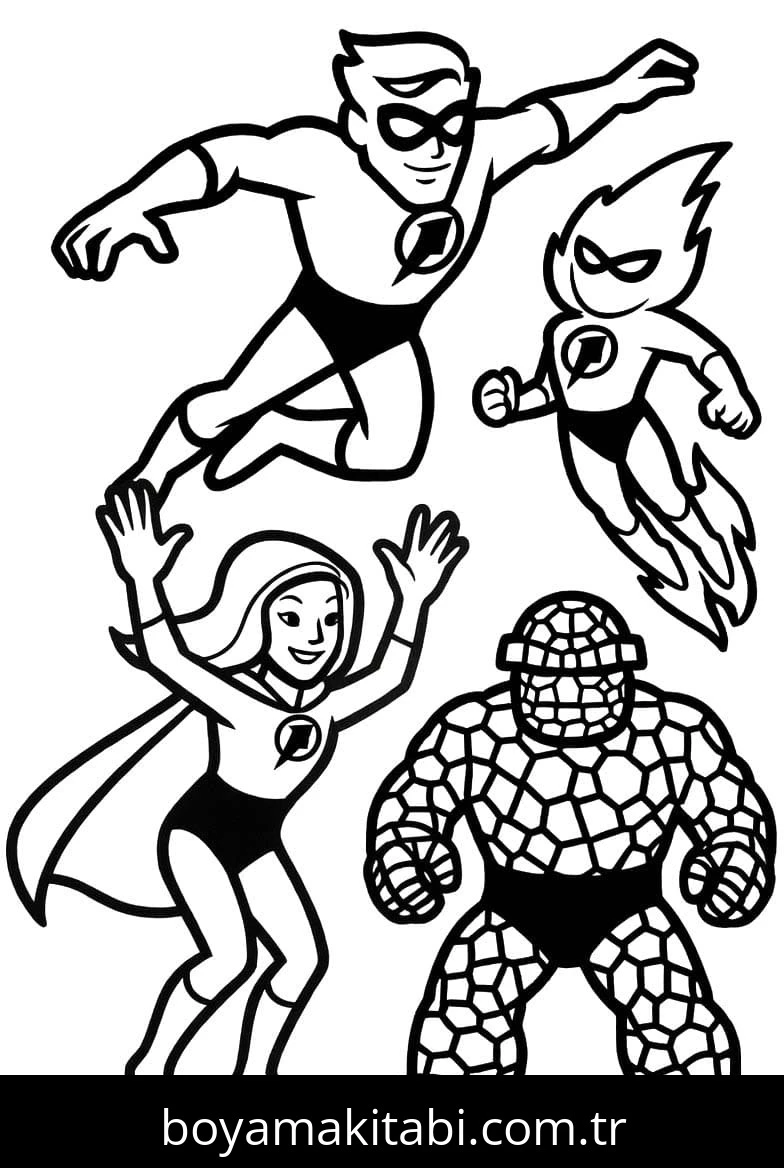 Fantastic Four boyama sayfası – çocuklar için, çizgi film temalı