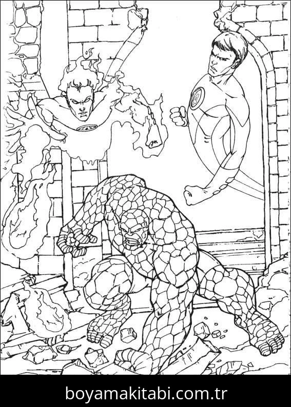 Fantastic Four boyama sayfası – renkli çizimler, okul öncesi