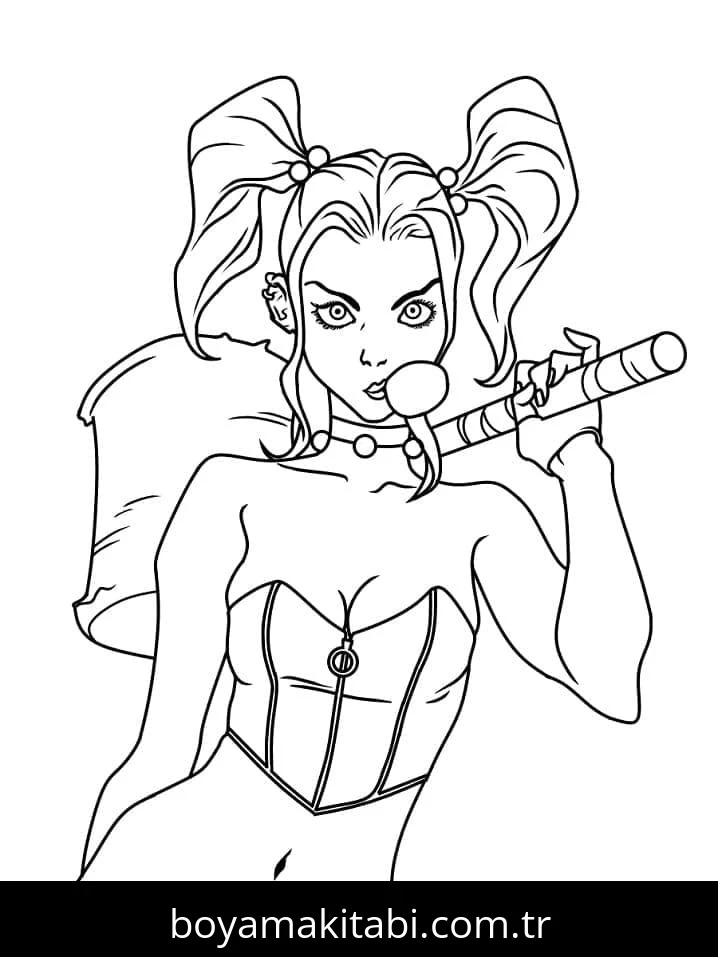 Harley Quinn boyama sayfası – kolay boyama, eğitici aktivite