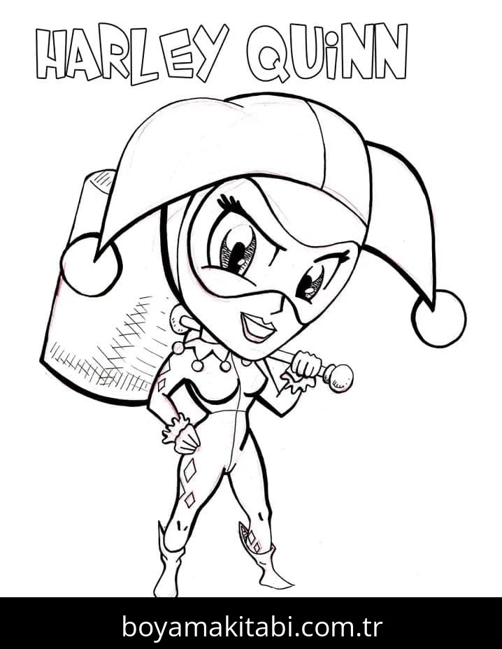 Harley Quinn boyama sayfası – eğitici aktivite, yaratıcılık