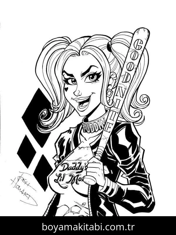 Harley Quinn boyama sayfası – sanatsal çalışma, çocuklar için