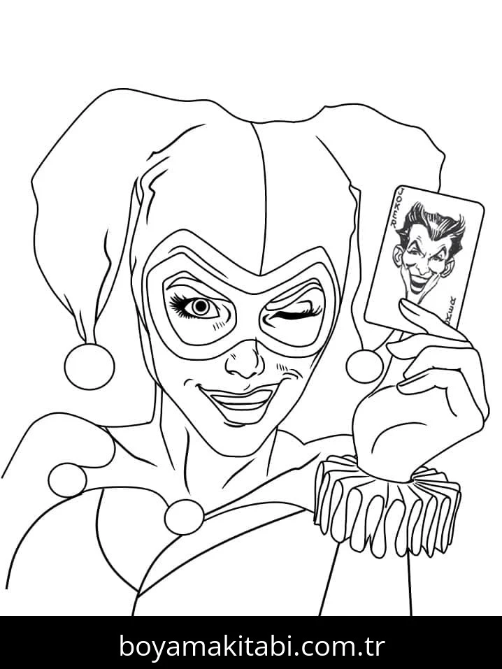 Harley Quinn boyama sayfası – PDF indir, sevimli karakter