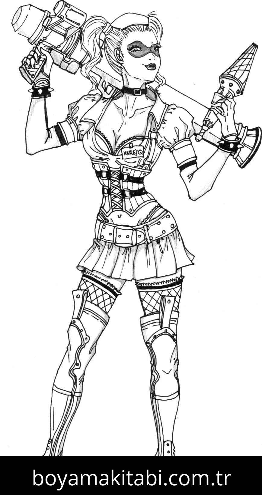 Harley Quinn boyama sayfası – kolay boyama, eğitici aktivite