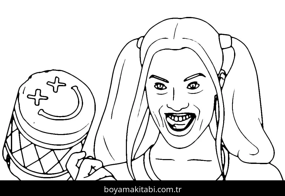 Harley Quinn boyama sayfası – keyifli zaman, renkli çizimler