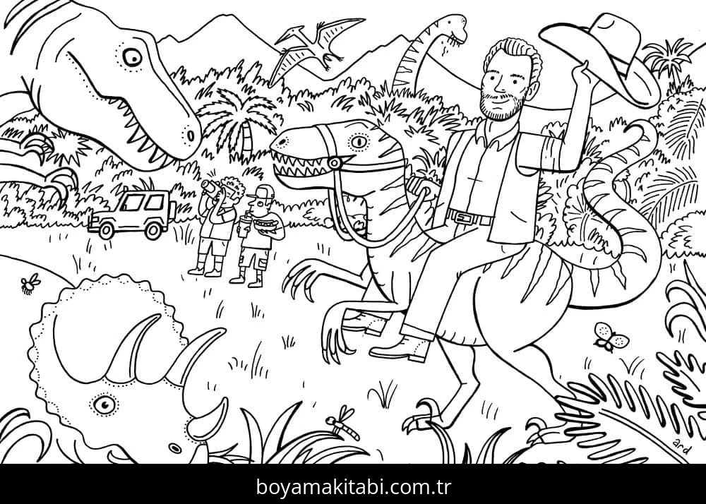 Jurassic Park boyama sayfası – renkli çizimler, okul öncesi