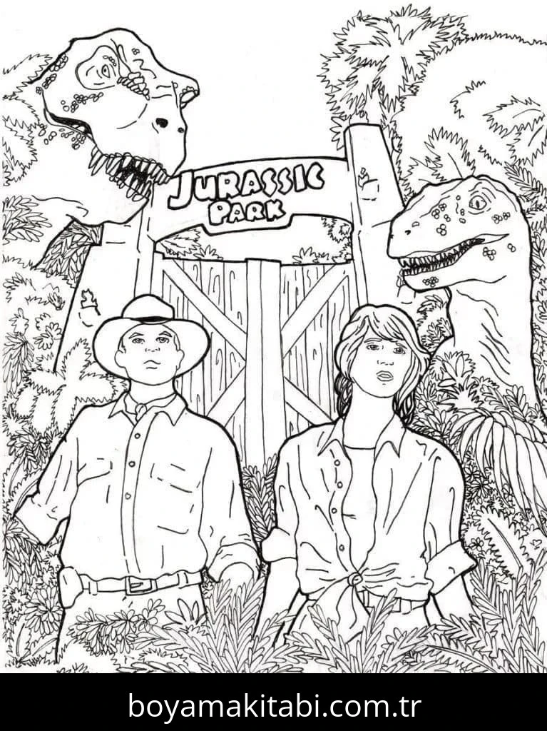 Jurassic Park boyama sayfası – PDF indir, sevimli karakter