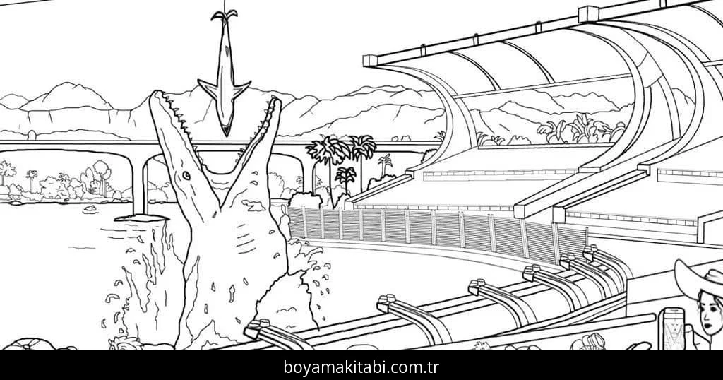 Jurassic Park boyama sayfası – basit çizim, kolay boyama
