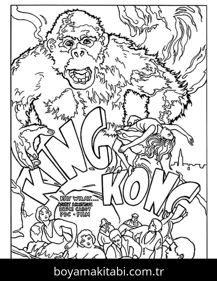 King Kong boyama sayfası #21 – renk bilgisini öğretir, günlük etkinlik önerisi