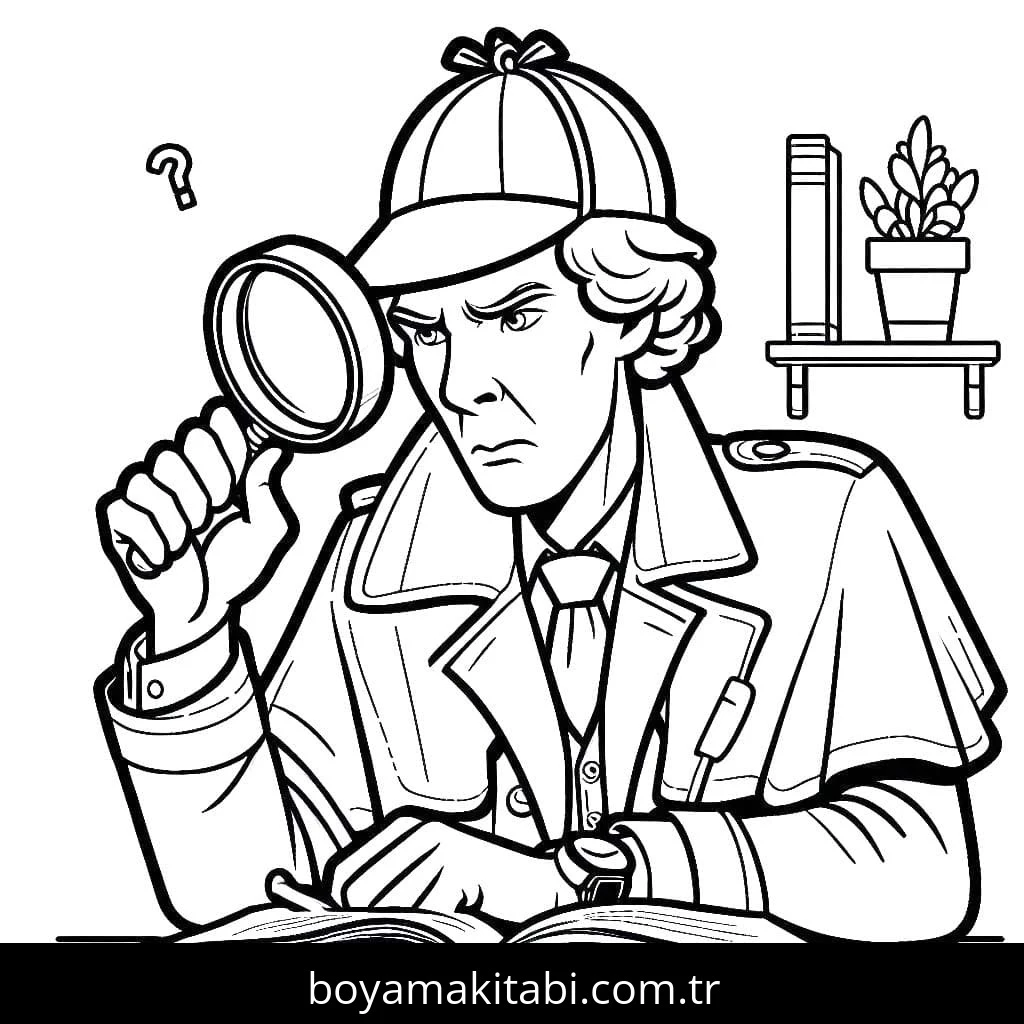 Sherlock Holmes boyama sayfası – sevimli karakter, sanatsal çalışma