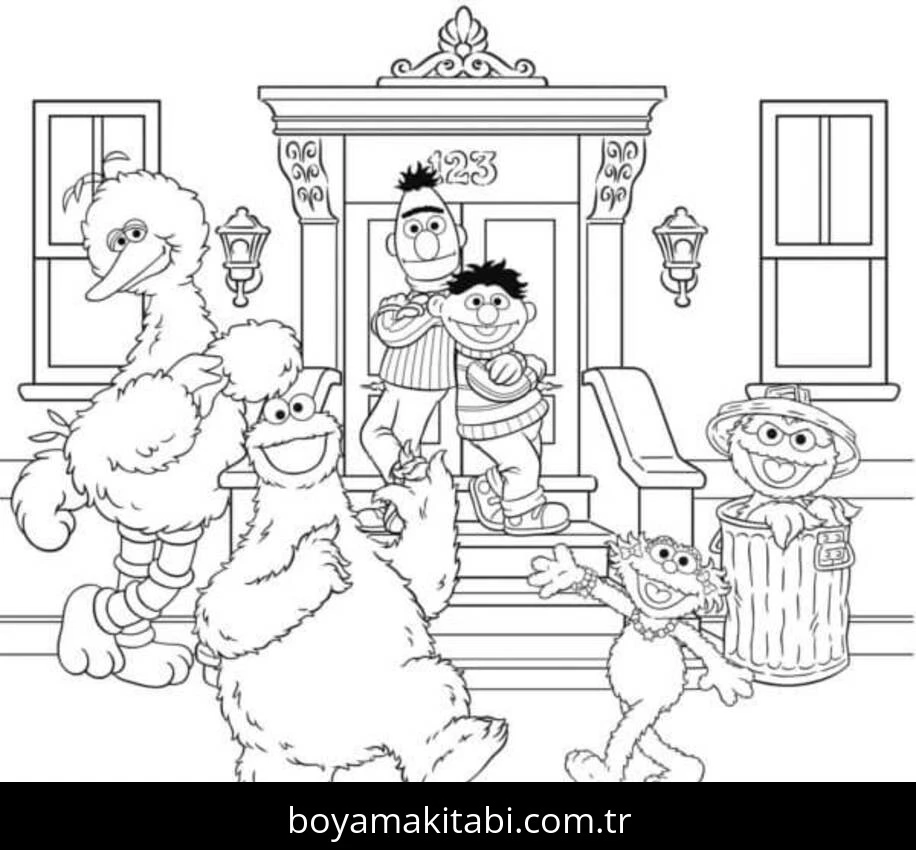 Susam Sokağı boyama sayfası – çocuk aktivitesi, PDF indir
