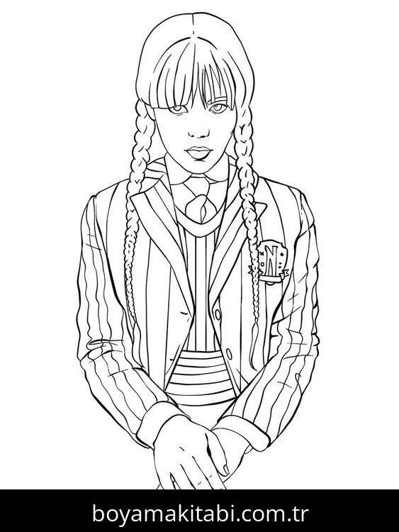 Wednesday Addams boyama sayfası – yaratıcılık, eğlenceli etkinlik